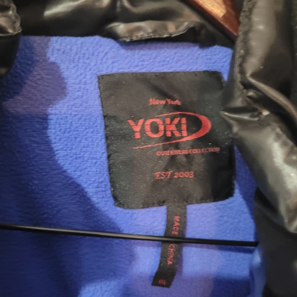 Yoko blue and black shiny fall winter jacket - Picture 2 of 3